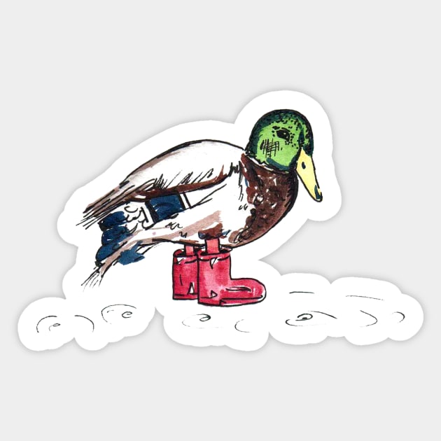 Duck in Wellies Sticker by drknice